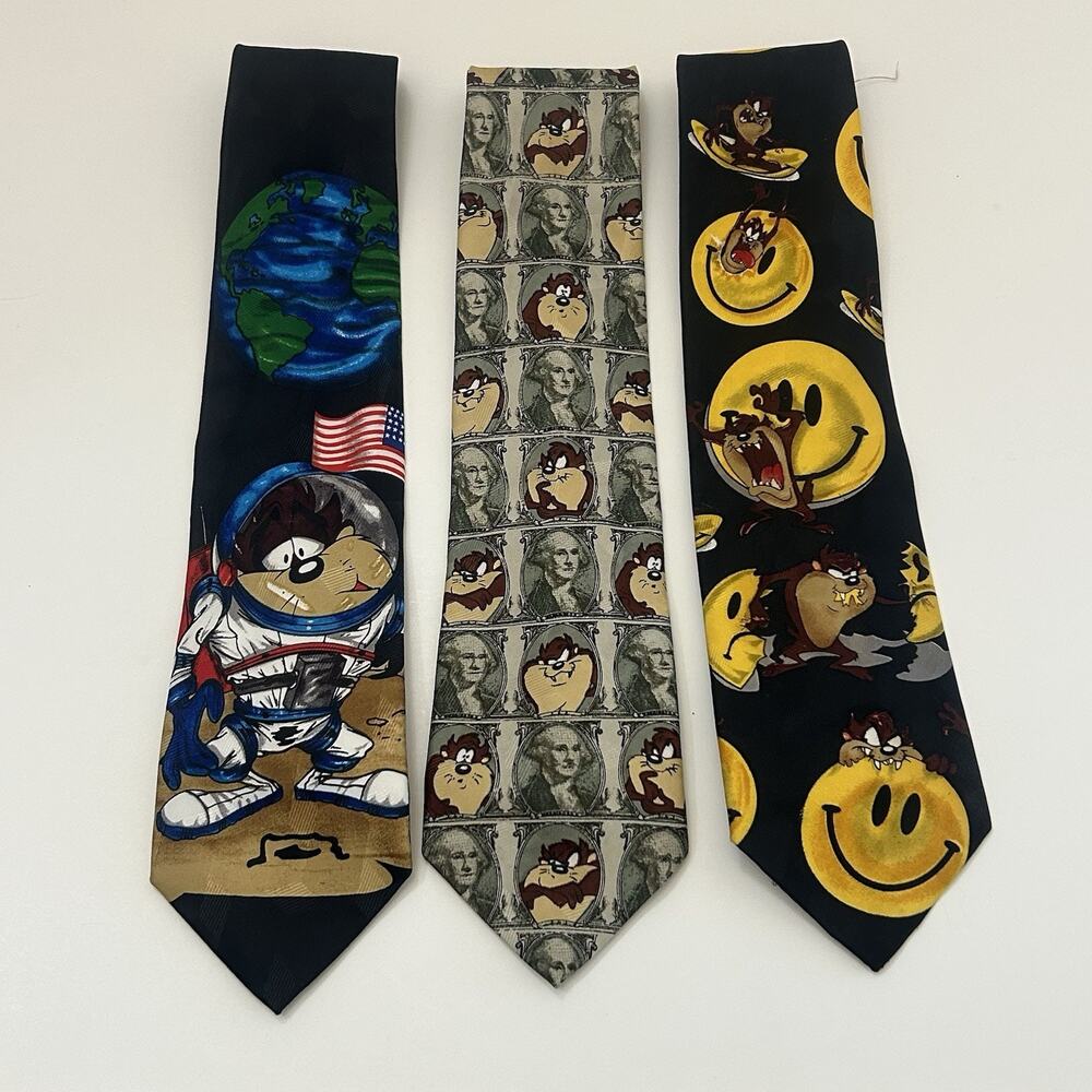 Looney Tunes Mania Taz Warner Bros Mens Neck Ties Vintage 90s Lot of 3